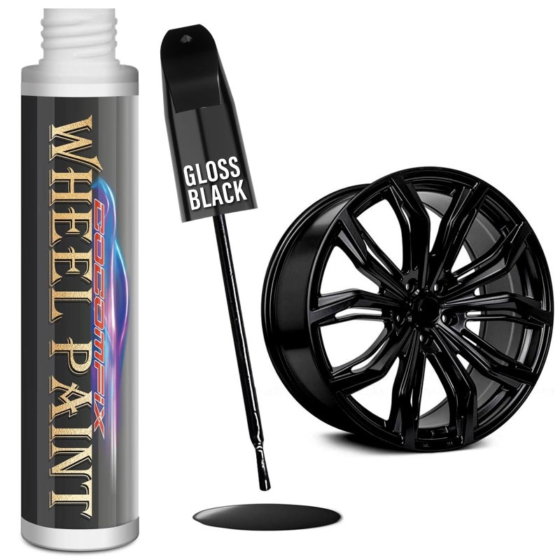 cocomfix Gloss Black Rim Touch Up Paint, Rim Paint Pen, Car Wheel Scratch Repair Kit for Curb Rash & Scratches, Universal Gloss Black Enamel paint for Alloy/Metal rims (1 fl oz), Scratch Resistant, Covers 1 Sq Ft - Image 1