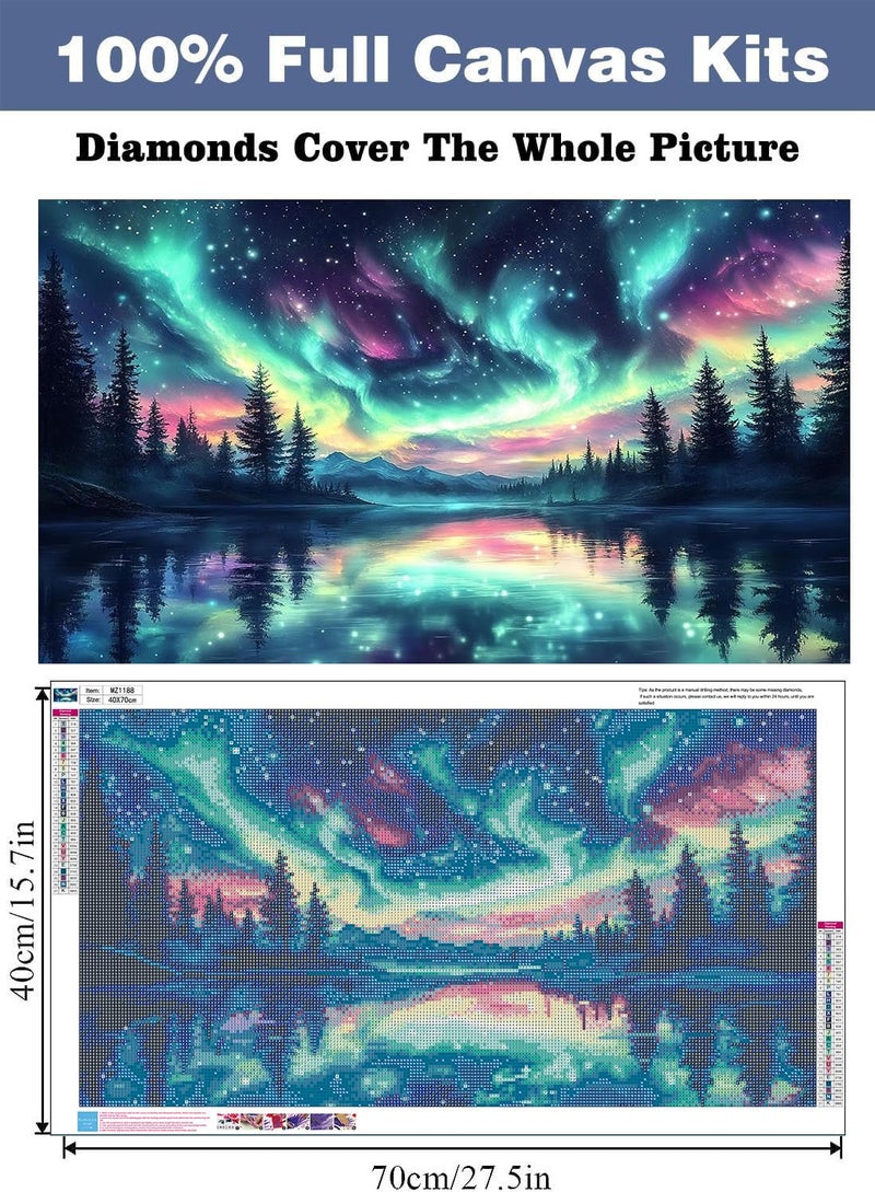 ijbnhd Large Diamond Painting, Aurora Large Diamond Art Kits for Adults, Full Drill Round Big Diamond Painting, DIY Gem Art and Crafts for Home Wall Decor Gift 27.5 X 15.7inch - Image 2