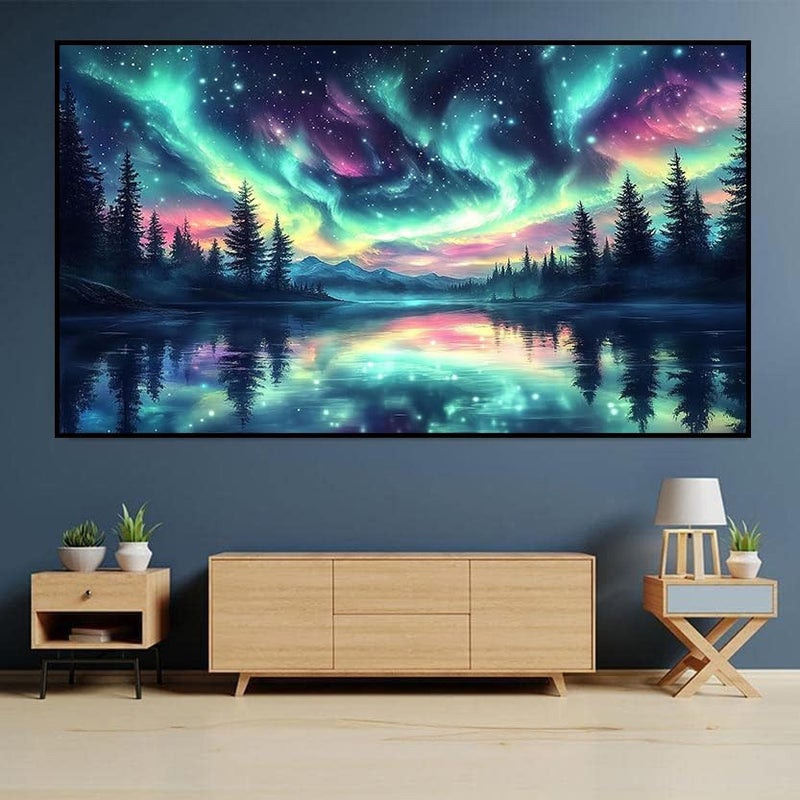 ijbnhd Large Diamond Painting, Aurora Large Diamond Art Kits for Adults, Full Drill Round Big Diamond Painting, DIY Gem Art and Crafts for Home Wall Decor Gift 27.5 X 15.7inch - Image 3