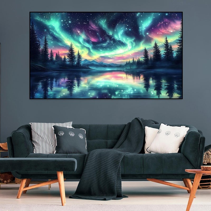 ijbnhd Large Diamond Painting, Aurora Large Diamond Art Kits for Adults, Full Drill Round Big Diamond Painting, DIY Gem Art and Crafts for Home Wall Decor Gift 27.5 X 15.7inch - Image 4