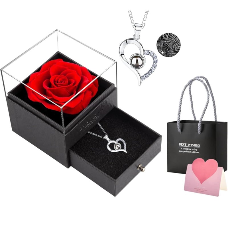 ASOMA ASOMA 1PCS Preserved Red Rose Eternal Rose Heart Necklace Eternal Rose Flowers Gift with I Love You in 100 Languages Romantic Gifts for Women Mom Wife Girlfriend on Anniversary Birthday  - Image 1