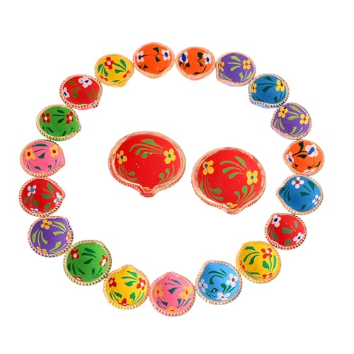 STLYZ Colourful Handmade Diyas for Diwali (101 Pcs) Hand Painted Decorative Clay Mitti Diya Deepak Lanterns for Diwali Decoration - Image 2