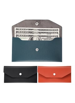 SYOSI 3 Pieces Cash Envelopes Bag PU Leather Cash Money Pouch Cash Wallet Envelope Reusable for Spring Festival Wedding Birthday Graduation Holidays (Black, Orange, Dark Green)  - Image 1