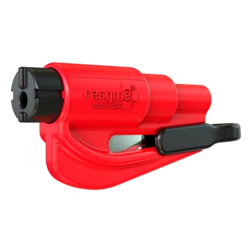 resqme,The Original Emergency Keychain Car Escape Tool, 2-in-1 Seatbelt Cutter and Window Breaker, Made in USA, Red - Compact safety hammer - Image 1
