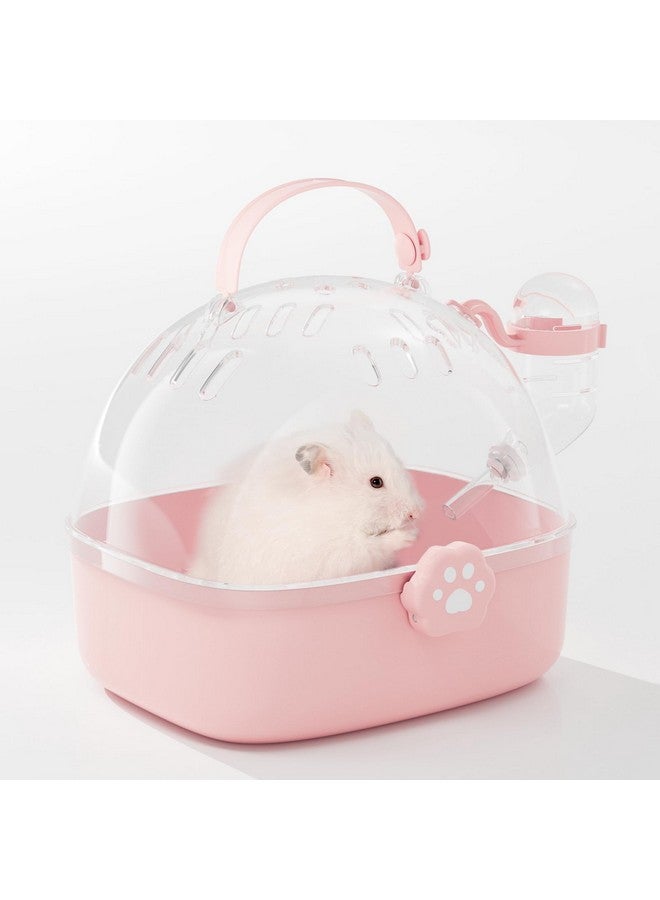 BUCATSTATE Small Animal Carrier Cage with Water Bottle, Portable Hamster Travel Carrier Carry Case 7.24" L*6.69 W *6.42" H for Small Pets, Gerbils, Mice, Dwarf Hamster (Pink) - Image 1