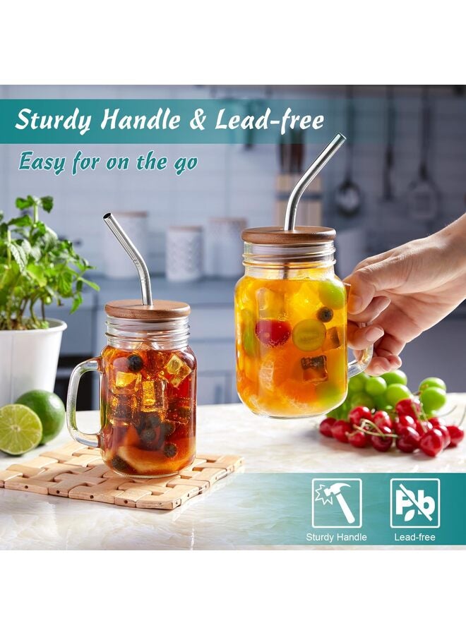 2 PCS 24oz Iced Coffee Cups, Mason Jar Cups, Glass Cups with Lids and Straws, Mason Jars with Handles, Mason Jar Drinking Glasses - Image 4