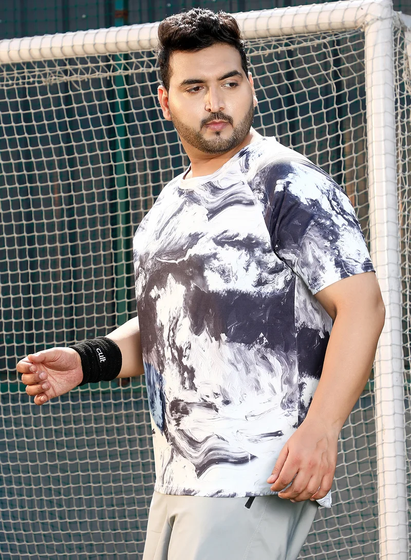 Instafab Plus  Men's Charcoal Black & Cream White Contrast-Brushed Activewear T-Shirt for Men | Best Price UAE