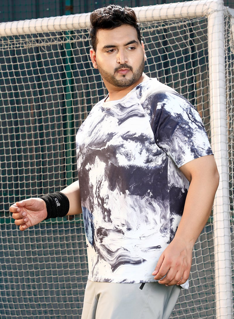 Instafab Plus Men's Charcoal Black & Cream White Contrast-Brushed Activewear T-Shirt - Image 3