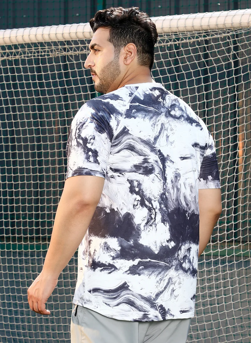 Instafab Plus  Men's Charcoal Black & Cream White Contrast-Brushed Activewear T-Shirt for Men | Best Price UAE