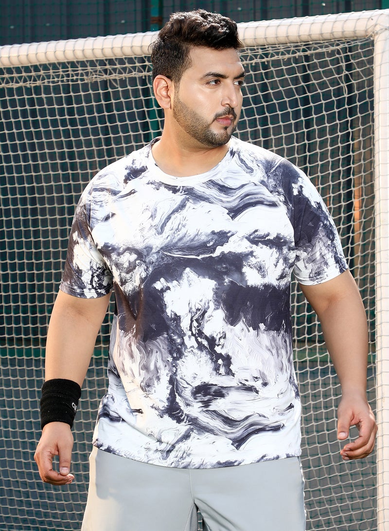 Instafab Plus Men's Charcoal Black & Cream White Contrast-Brushed Activewear T-Shirt - Image 2