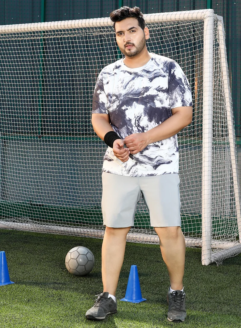 Instafab Plus  Men's Charcoal Black & Cream White Contrast-Brushed Activewear T-Shirt for Men | Best Price UAE