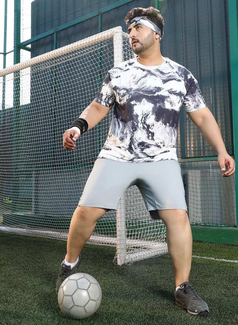 Instafab Plus  Men's Charcoal Black & Cream White Contrast-Brushed Activewear T-Shirt for Men | Best Price UAE
