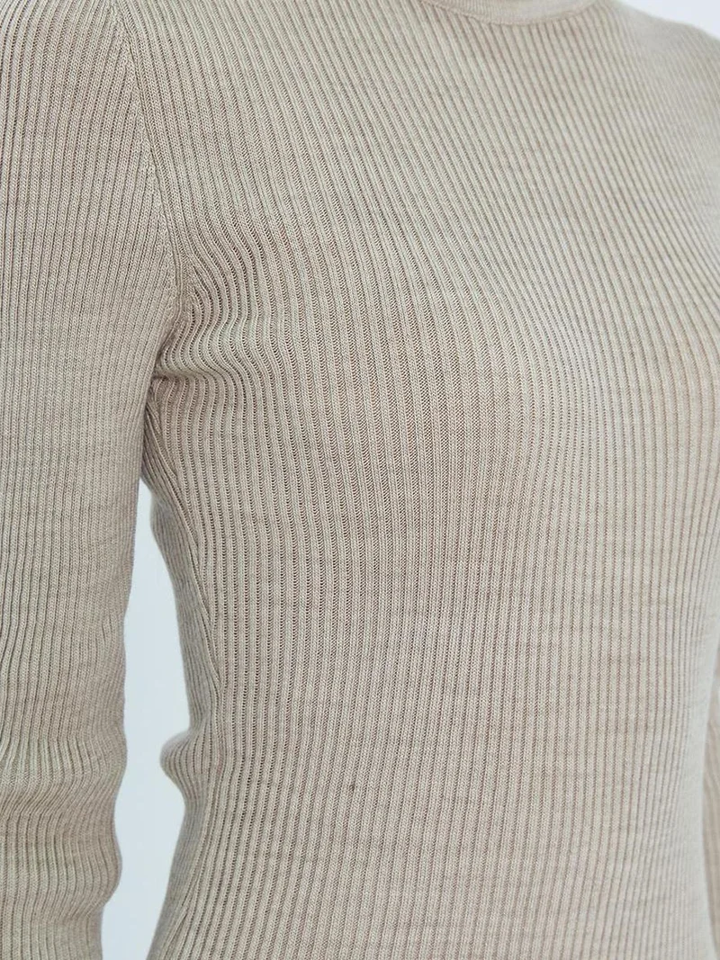 MixRay Stone Natural Mixray Turtleneck Midi Knit Dress with Slit for Women | Best Price UAE