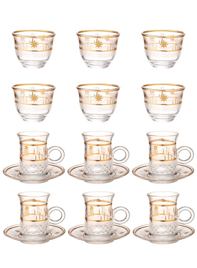 Dove 18-Piece Tea & Coffee Glass Set Clear/Gold, Serve for 6 - Image 1