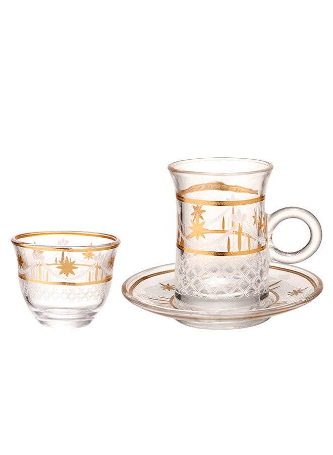 Dove 18-Piece Tea & Coffee Glass Set Clear/Gold, Serve for 6 - Image 2