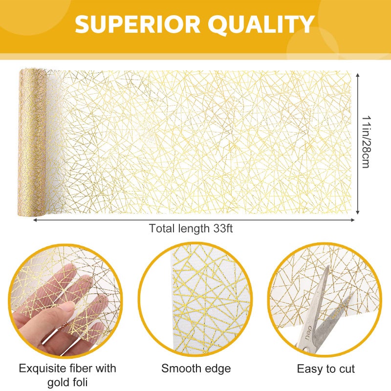 Coume 11" x 33 FT Gold Table Runner, Sheer Gauze Sequin Glitter Foil Table Runner Roll Mesh Metallic Gold Tables Decoration for Home Thanksgiving Christmas Wedding Anniversary Birthday Party Holiday - Image 3
