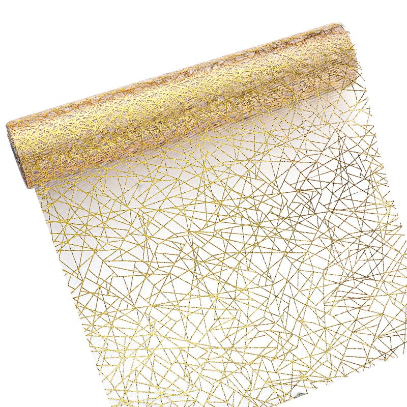 Coume 11" x 33 FT Gold Table Runner, Sheer Gauze Sequin Glitter Foil Table Runner Roll Mesh Metallic Gold Tables Decoration for Home Thanksgiving Christmas Wedding Anniversary Birthday Party Holiday - Image 1
