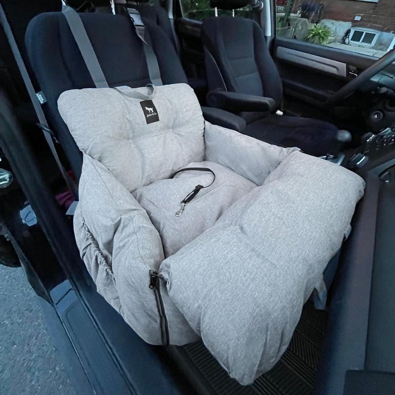 JACKO & CO Premium Dog Car Seat â€“ Safe & Cozy Travel Bed and Carrier for Small Dogs, Puppies, Pets up to 25 lbs, Clip-On Leash & Storage Pockets, Water-Resistant, Machine Washable (Grey Small) - Image 1