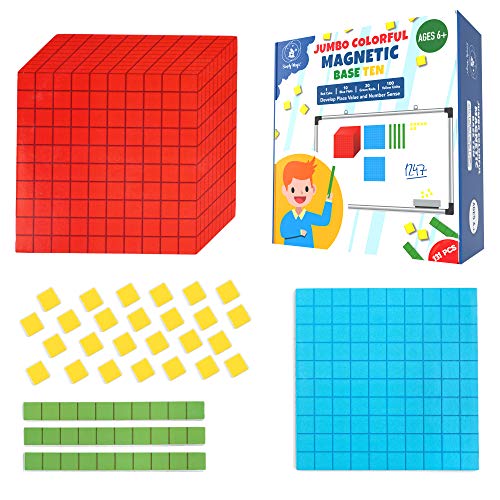 Simply magic 131 PCS Jumbo Magnetic Base Ten Blocks for Math - Place Value Blocks, Base 10 Math Manipulatives K-3, Number Blocks, Math Counters for Kids, Math Cubes, Counting Blocks, Kindergarten 1st 2nd 3rd Grade - Image 1