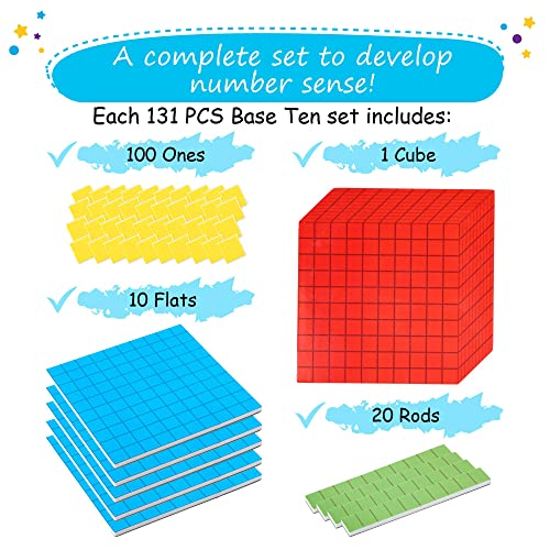 Simply magic 131 PCS Jumbo Magnetic Base Ten Blocks for Math - Place Value Blocks, Base 10 Math Manipulatives K-3, Number Blocks, Math Counters for Kids, Math Cubes, Counting Blocks, Kindergarten 1st 2nd 3rd Grade - Image 3