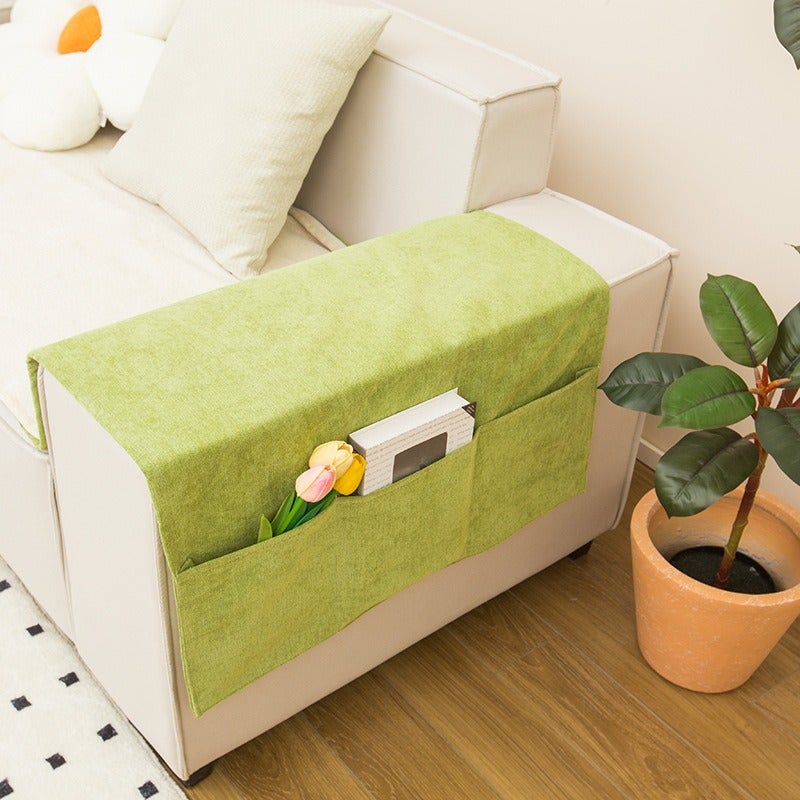 Di Ai Chenille Sofa Armrest Cover with Side Pocket, Universal Fit, Dust-Proof Armchair Protector, Solid Color, Modern Style - Image 1