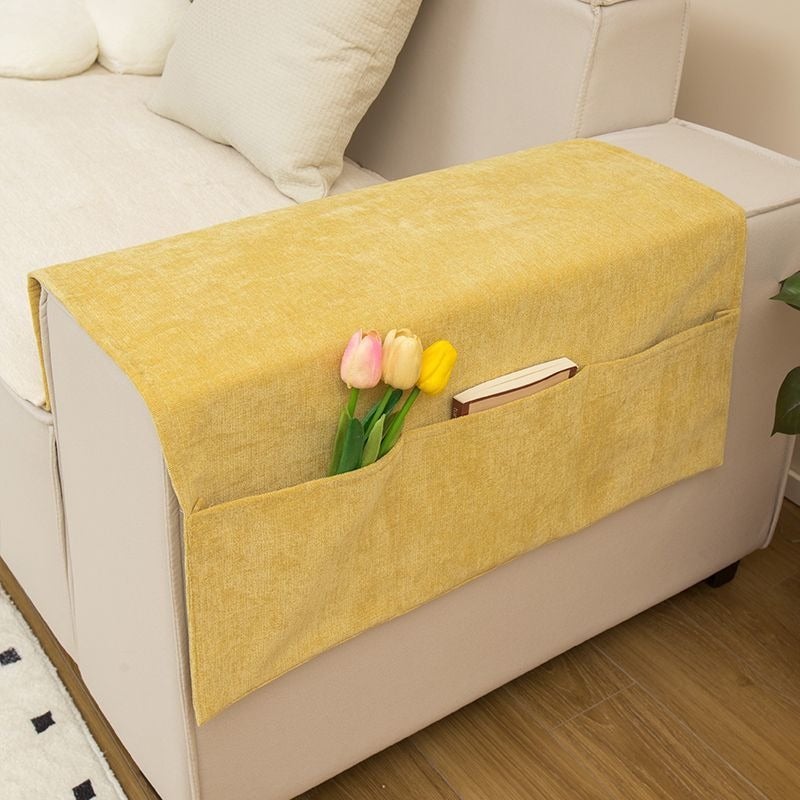 Di Ai Chenille Sofa Armrest Cover with Side Pocket, Universal Fit, Dust-Proof Armchair Protector, Solid Color, Modern Style - Image 4