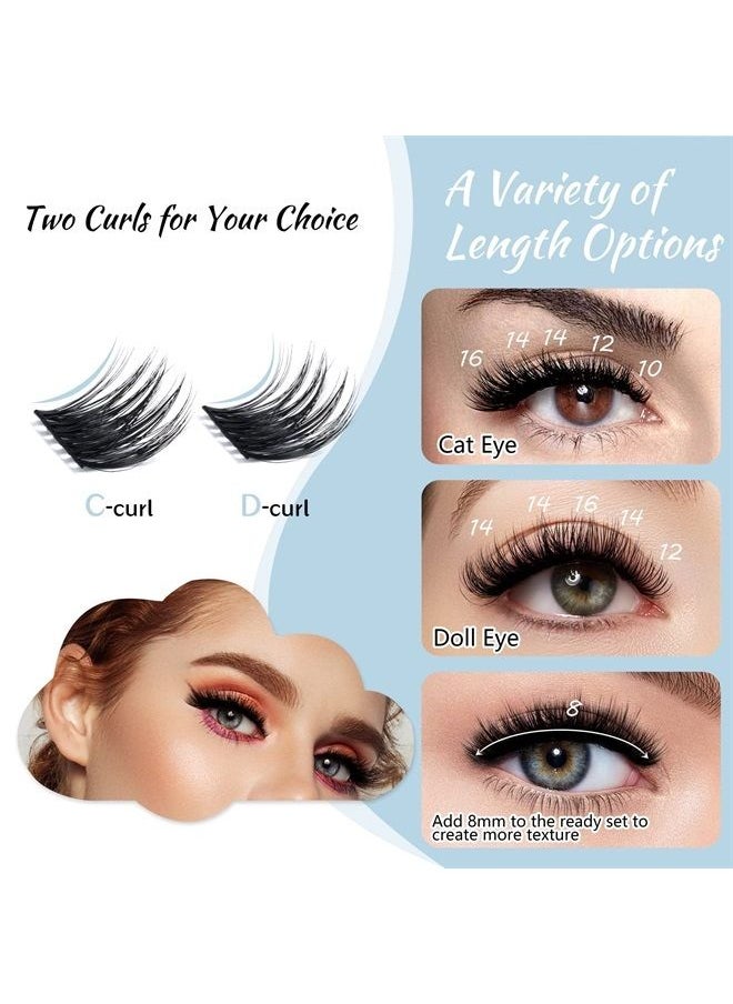 KevKev Lash Clusters 84 Pcs Cluster Lashes Eyelash Clusters DIY Cluster Eyelash Extensions Individual Lashes Thin Band & Soft (Rainy,C-8-16mix)  - Image 3