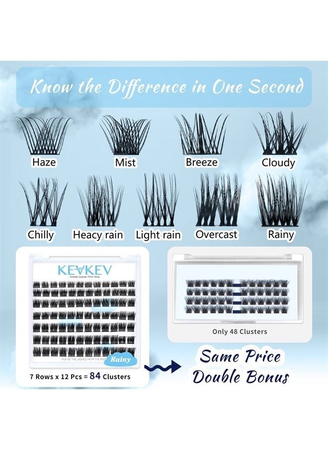 KevKev Lash Clusters 84 Pcs Cluster Lashes Eyelash Clusters DIY Cluster Eyelash Extensions Individual Lashes Thin Band & Soft (Rainy,C-8-16mix)  - Image 4