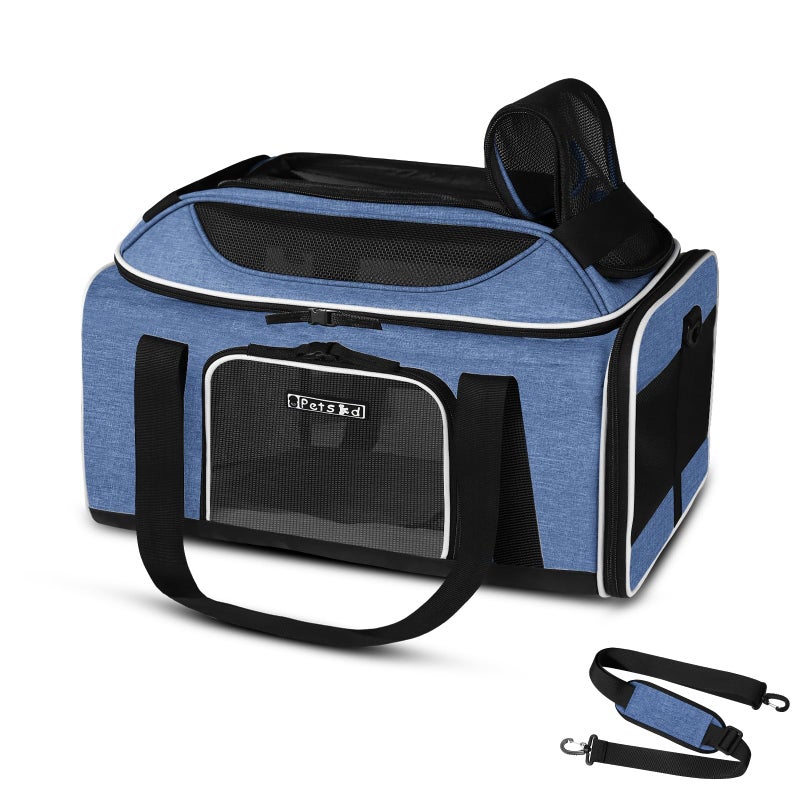 Petskd TopExpandable Pet Carrier 17x12x85 Inches JetBlue Allegiant Spirit Airline Approved SoftSided Carrier for Small Cats and Dogs with Locking Safety Zippers and AntiScratch MeshBlue