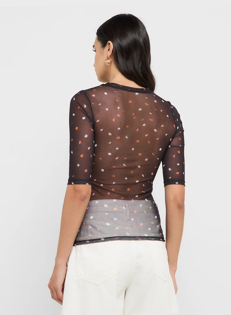 تيد بيكر Printed Mesh Detailed Top
