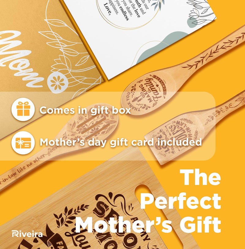 Riveira Gifts For Mother In Law – Cooking Spoons For Wooden Cooking as Gifts For Mom & Cutting Board for Birthday Gifts For Women – Complete Mother In law Gifts From Daughter In Law - Image 3