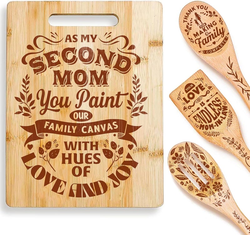Riveira Gifts For Mother In Law – Cooking Spoons For Wooden Cooking as Gifts For Mom & Cutting Board for Birthday Gifts For Women – Complete Mother In law Gifts From Daughter In Law - Image 1