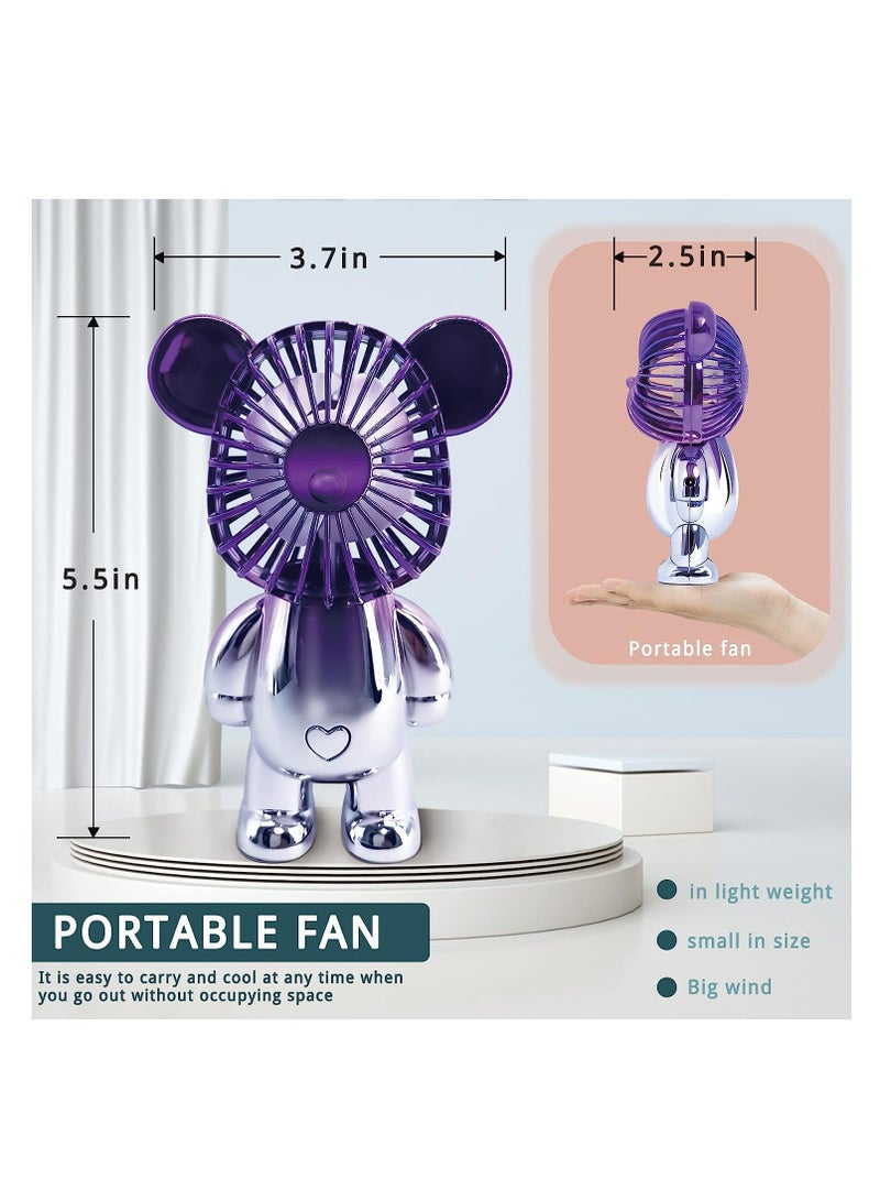 Arabest USB Desk Fan, Colorful Bear Design Fan, Portable Desktop Fan, Rechargeable Battery Powered Fan, Three Adjustable Air Speeds, USB Connection Charging - Image 2