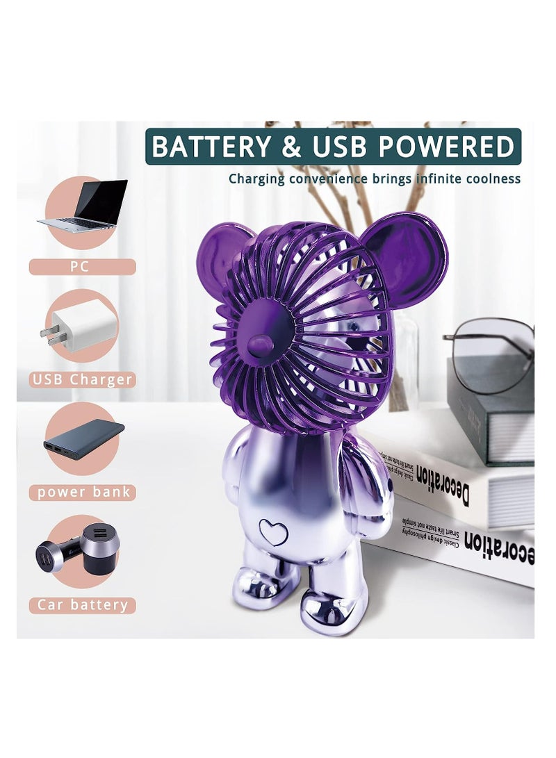 Arabest USB Desk Fan, Colorful Bear Design Fan, Portable Desktop Fan, Rechargeable Battery Powered Fan, Three Adjustable Air Speeds, USB Connection Charging - Image 3