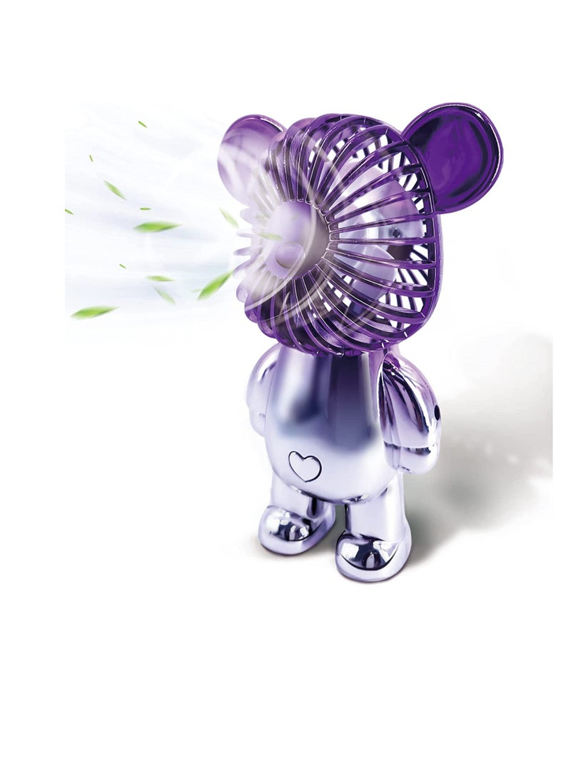 Arabest USB Desk Fan, Colorful Bear Design Fan, Portable Desktop Fan, Rechargeable Battery Powered Fan, Three Adjustable Air Speeds, USB Connection Charging - Image 1