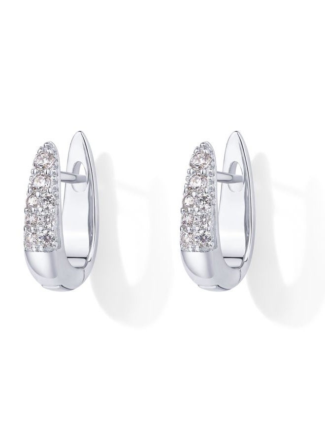 PAVOI 18K Gold Plated 925 Sterling Silver Posts Cubic Zirconia U Shaped Hoop Earrings | Hypoallergenic CZ Huggie Earrings for Women, 16mm, White Gold, No Gemstone - Image 3