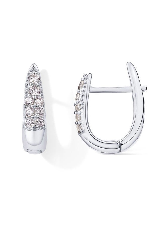 PAVOI 18K Gold Plated 925 Sterling Silver Posts Cubic Zirconia U Shaped Hoop Earrings | Hypoallergenic CZ Huggie Earrings for Women, 16mm, White Gold, No Gemstone - Image 1