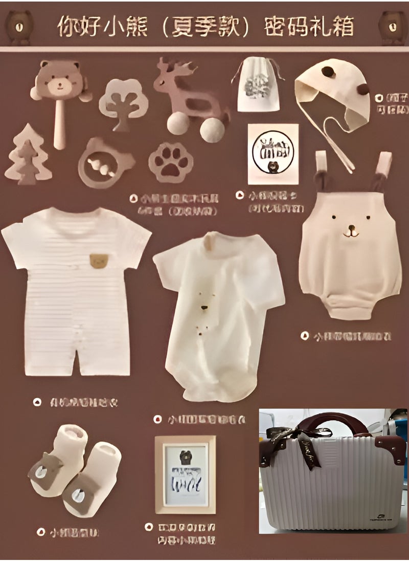 ESSENTIALS 360 New Born Baby Set for Boys & Girls Soft Cotton Baby Clothes, Wooden Toys & Baby Items Premium Baby Shower Gift for Newborns (0-3 Months) in Bear theme cute suitcase 14 in 1  - Image 2