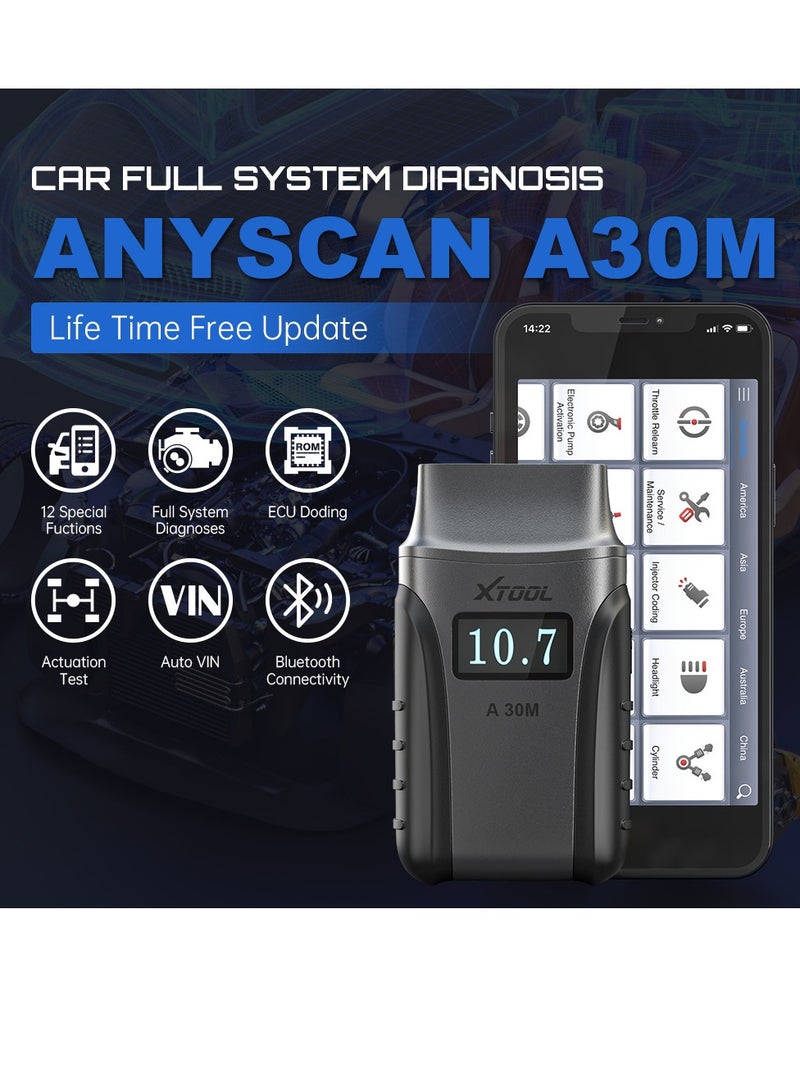 أداة اكس  ماسح OBD2 اللاسلكي XTOOL Anyscan A30M V2.0، أداة المسح ثنائية الاتجاه لعام 2025 مع تحديثات مجانية، 26 إعادة تعيين، أداة تشخيص لجميع الأنظمة لأجهزة أندرويد وآيفون - Image 3