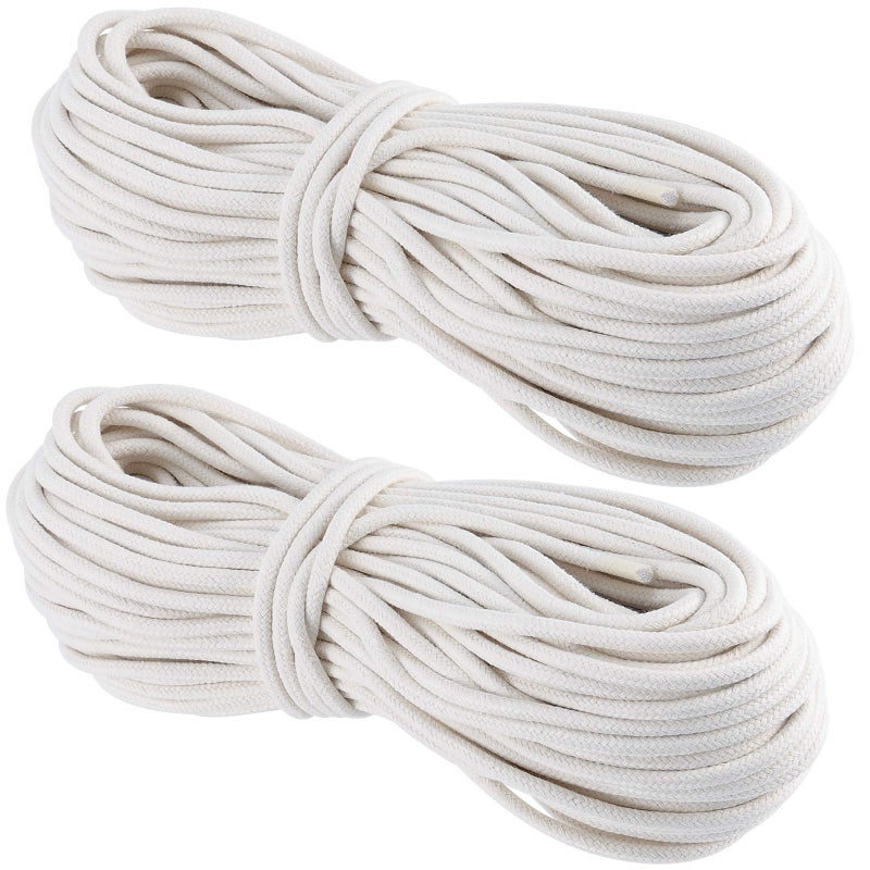 HAKZEON 328 FT Natural Cotton Rope 14 Inch Macrame Cord White Clothesline Heavy Duty All Purpose Rope for Wall Hanging Plant Hanger DIY Cotton Ropes Basket Crafts Knitting