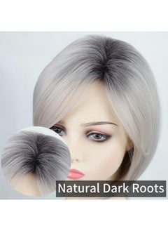 RENERSHOW RENERSHOW Grey Bob Short Wigs for White Women Ombre Gray Bob Wig with Bangs Straight Bob Haircuts Heat Synthetic Wigs for Old Lady  - Image 4