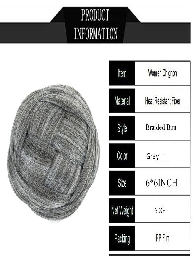 Funyn Synthetic Hair Chignon Scrunchie Natural Grey Hair Braided Bun Donut Hairpieces Clip in Hair Bun Extensions Updo Space Bun for Women Beauty (#Gray) - Image 2