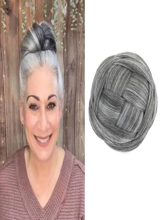 Funyn Synthetic Hair Chignon Scrunchie Natural Grey Hair Braided Bun Donut Hairpieces Clip in Hair Bun Extensions Updo Space Bun for Women Beauty (#Gray) - Image 1