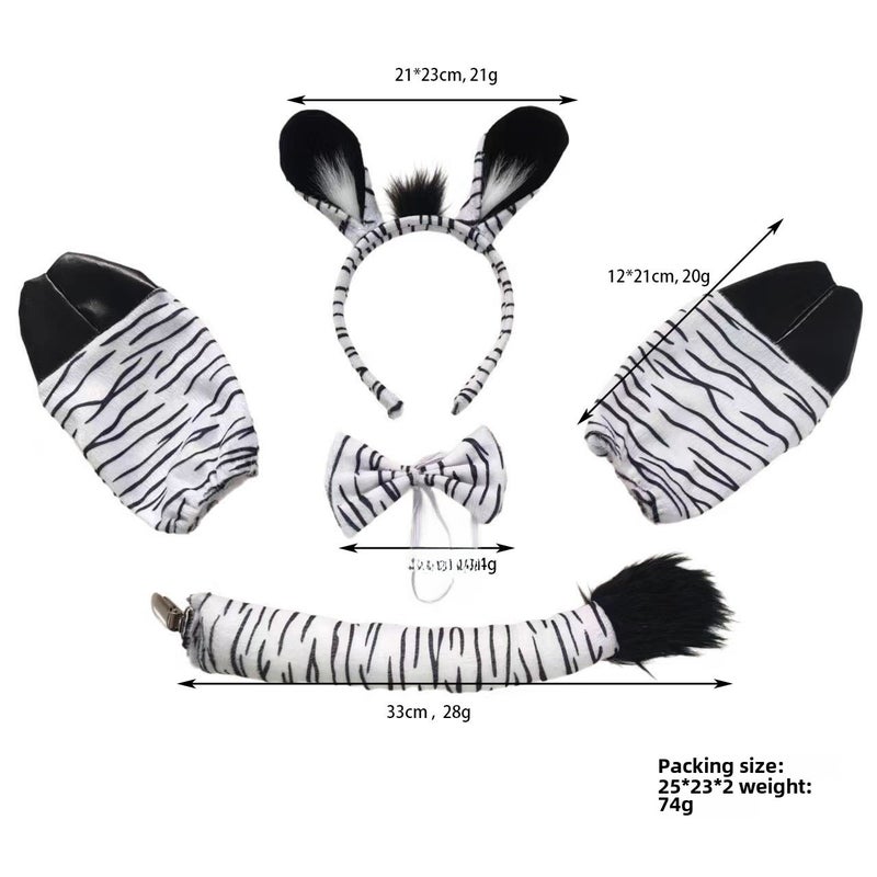 Generic Halloween Animal Ears Headband Set for Kids Black and White Tiger Ears Three-piece Black Hooves Gloves
