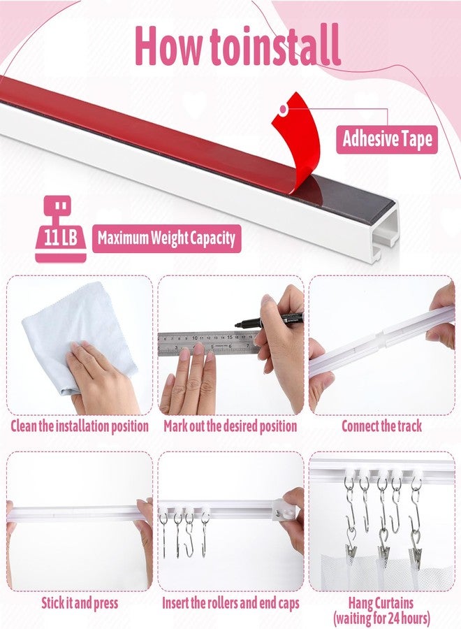 SHENLIU Self Adhesive Ceiling Curtain Track Ceiling or Wall Mount(128IN/10.7 FT), Track for Curtains, Adhesive Curtain Rod No Drill No Damage for Room Divider Windows Cabinet Closet Shower Curtains - Image 5