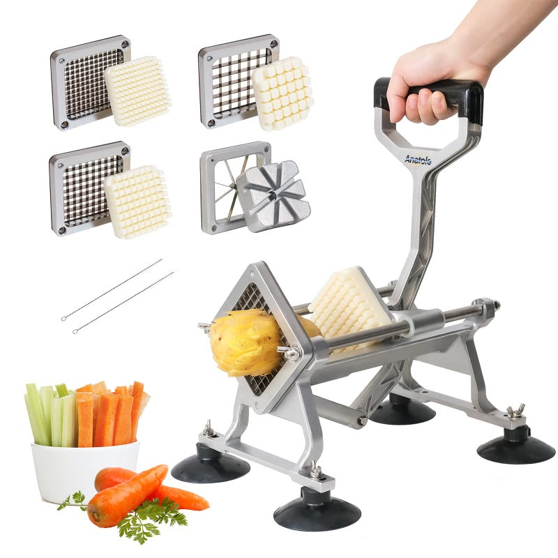 Anatole Anatole Commercial French Fry Cutter with 12 38 14 8Wedge Stainless Steel Blades Professional Potato Cutter Dicer Manual Vegetable Chopper with Suction Cups for Carrot Cucumber Onion 