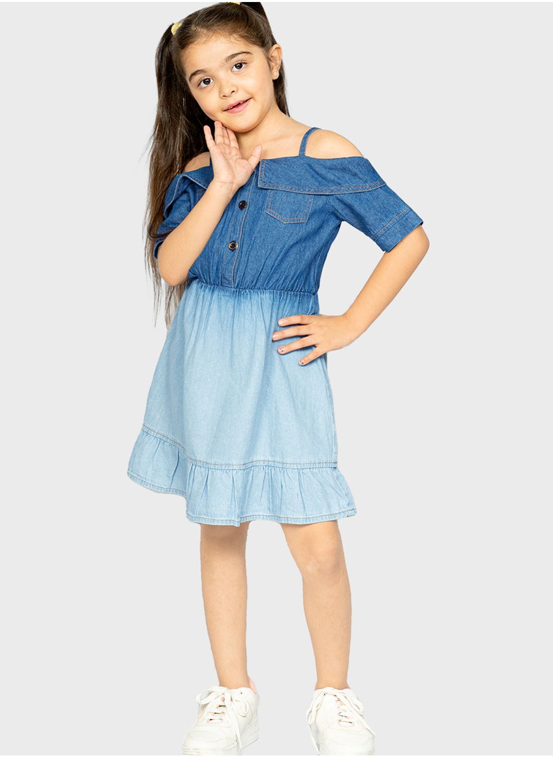 Cold shoulder denim clearance dress