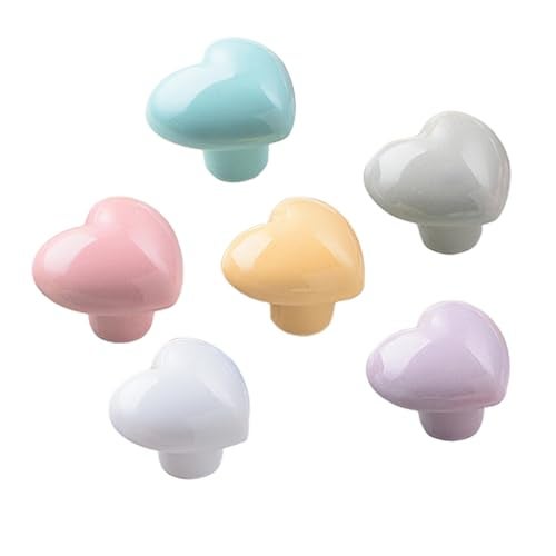 Perphin Ceramic Drawer Knobs Heart Shape Colorful Heart Cabinet Dresser Pulls Handles with 3 Sized Screws, Kitchen Furniture Knobs for Closet Cupboard Wardrobe (Mixed Color, 6 Pack) (6packmixcolor) - Image 4