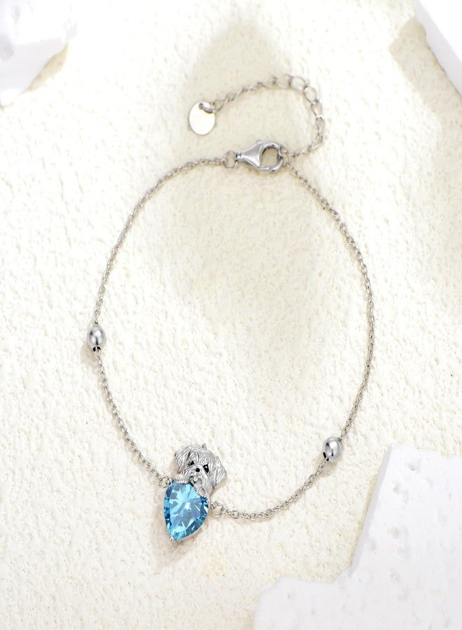 LONAGO Dog Bracelet with Birthstone Maltese Dog Link Bracelet Gift for Women (December) - Image 2