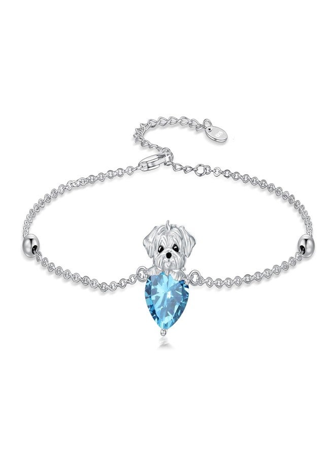 LONAGO Dog Bracelet with Birthstone Maltese Dog Link Bracelet Gift for Women (December) - Image 1